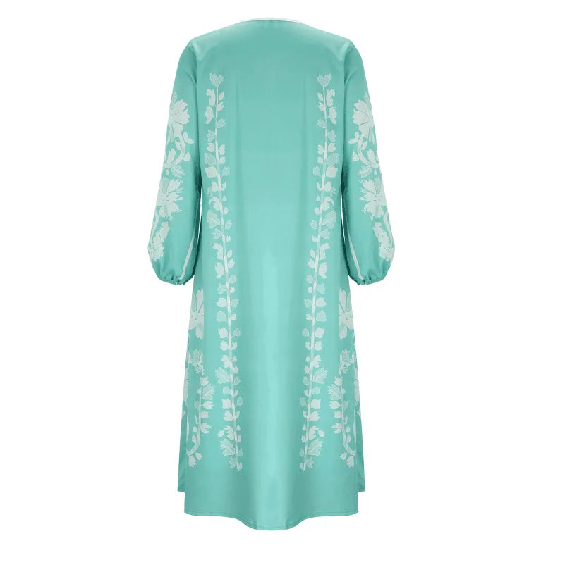 Boho Elegant Print MooMoo Dress For Women | Loose Luxury MooMoo V Neck |  Lace Up Big Hem MooMoo Dresses 2025|  Fashion New Lady MooMoo Robe